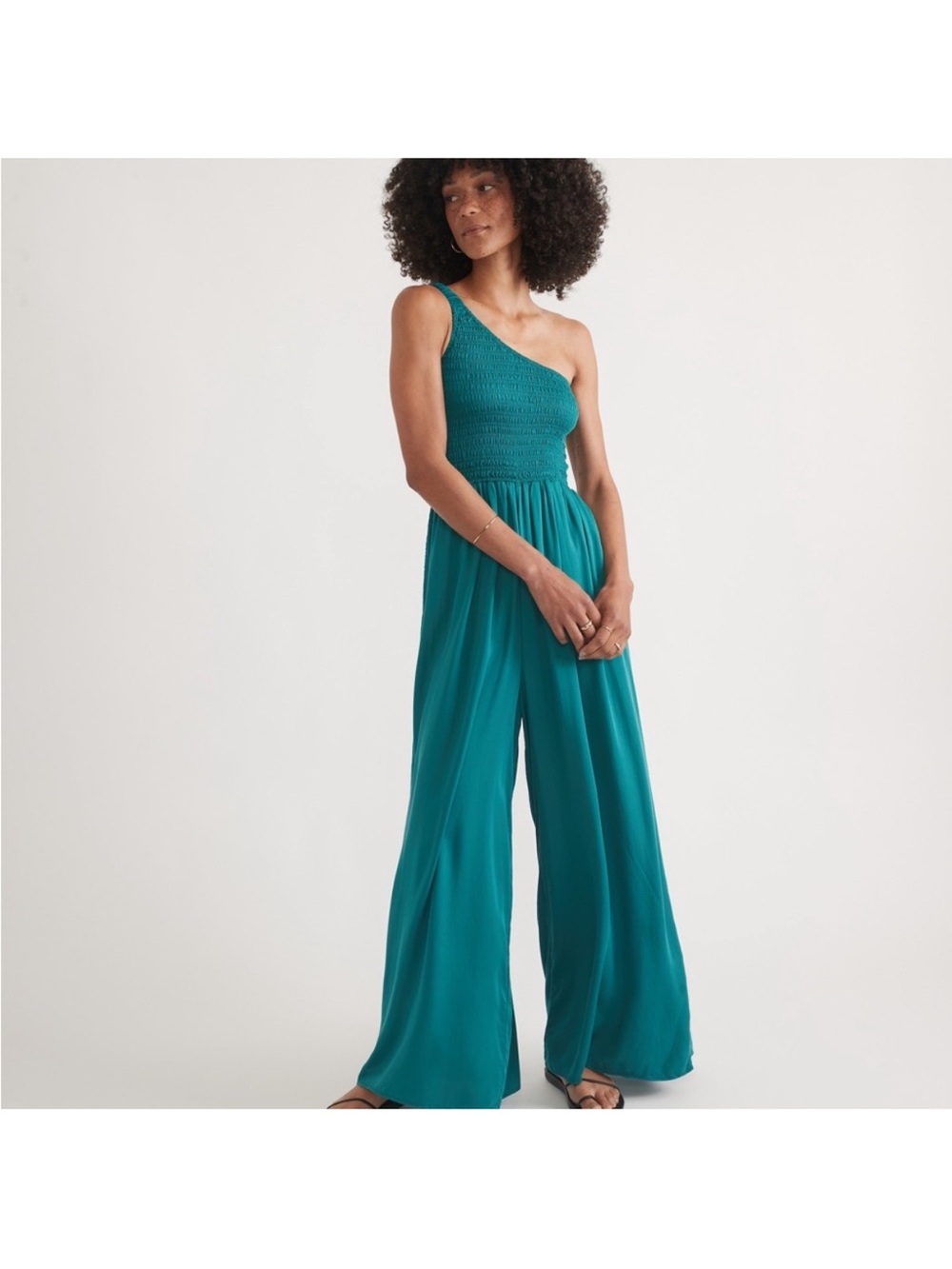 Marine Layer Teal One-Shoulder Wide-Leg Jumpsuit